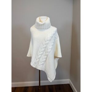 Ann Taylor Factory Cream Cable Knit Turtleneck Poncho Asymmetrical One Size